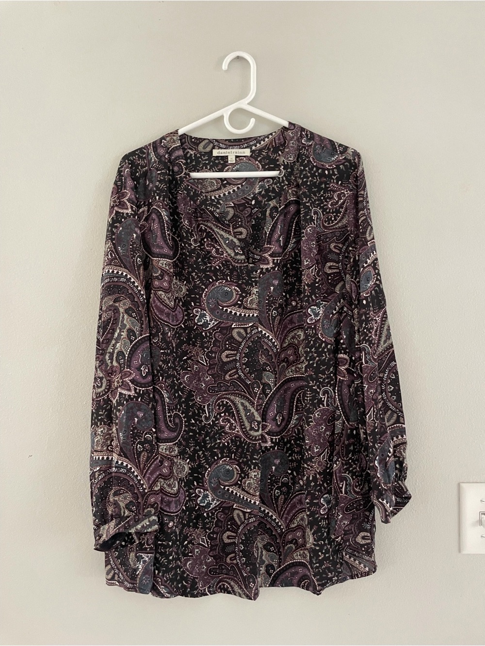Daniel Rainn Paisley Long Sleeve Blouse in Black and Purple